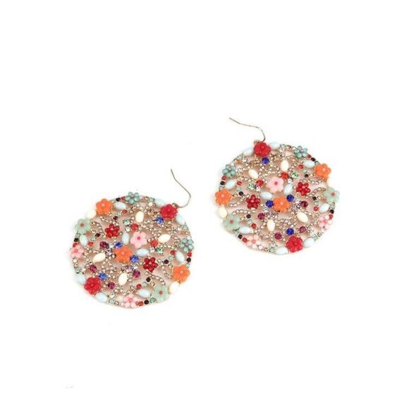 No Brand Jewelry - Odette | Round Bohemian Multicolour Dangle Earrings | 2” Width